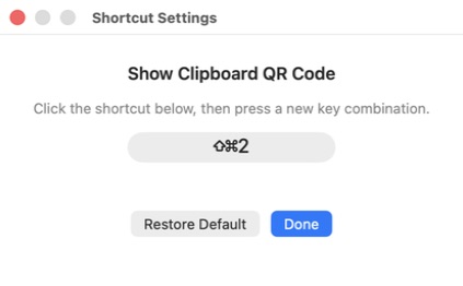 QRHop shortcut settings window
